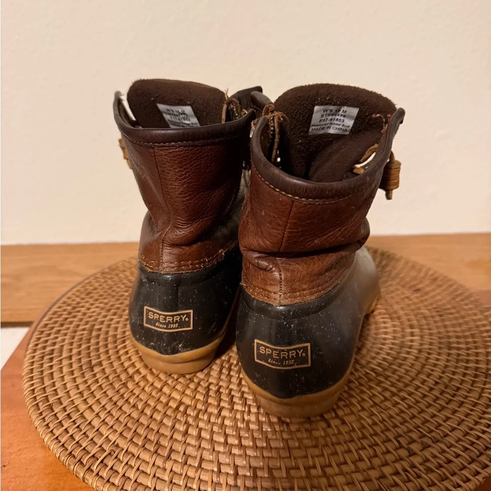 Sperry Women’s Duck Top Slider Leather‎ Brown and Black Rain Boots